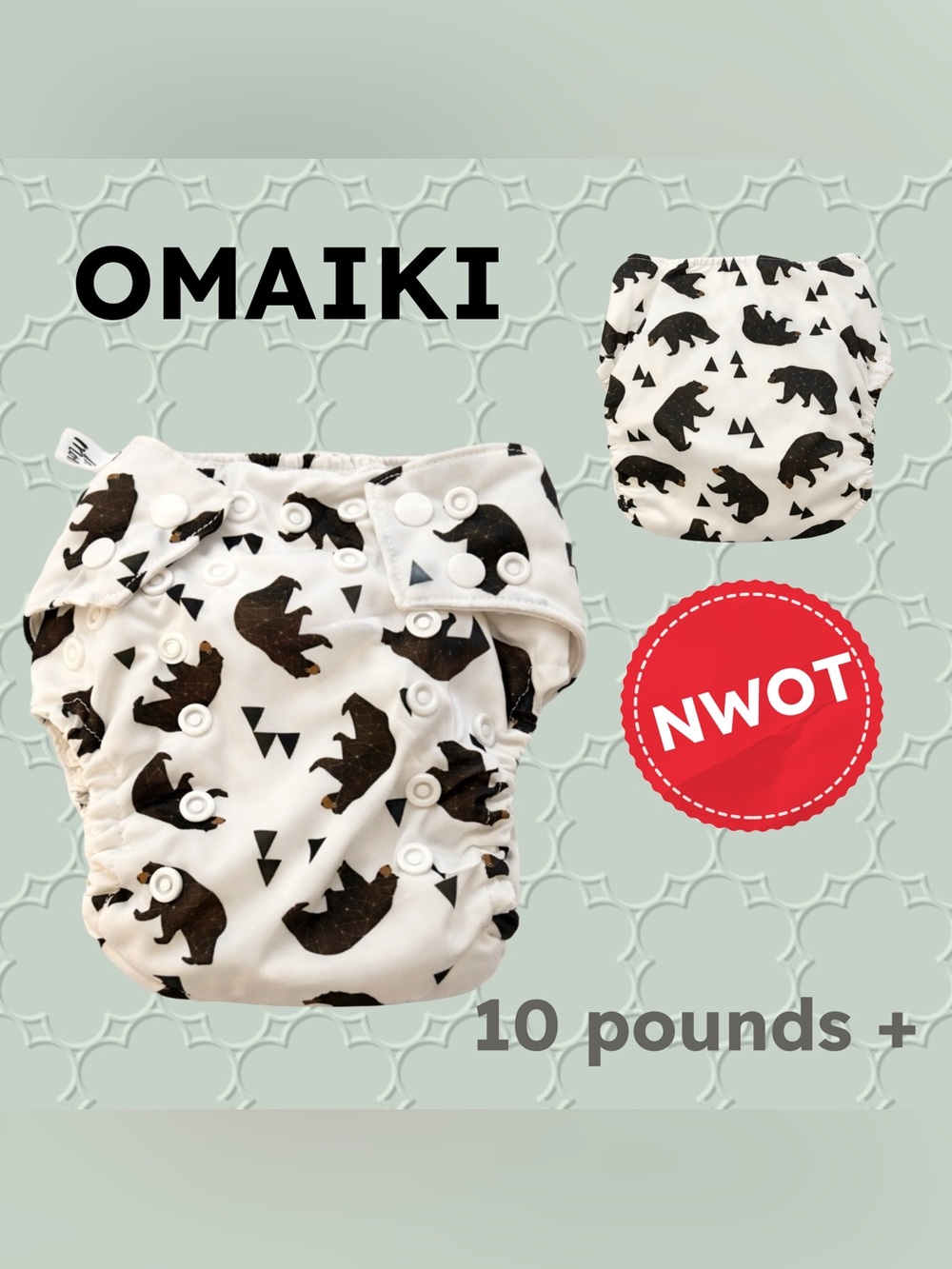 ⬇️🇨🇦🆕 NWOT OMAIKI | 10 lbs+ | Cute Unisex All in one bear print cloth diaper**